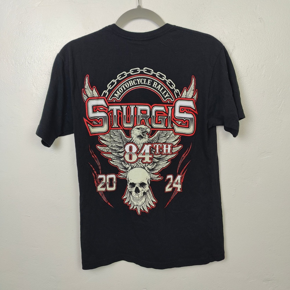 Sturgis Mens T-Shirt Medium Black 84th Anniversary 2024 Eagle Skull Biker Tee